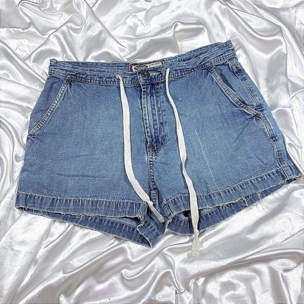 Vintage Old Navy Denim Shorts Blue Y2K Drawstring Cargo Pockets Sz 4
